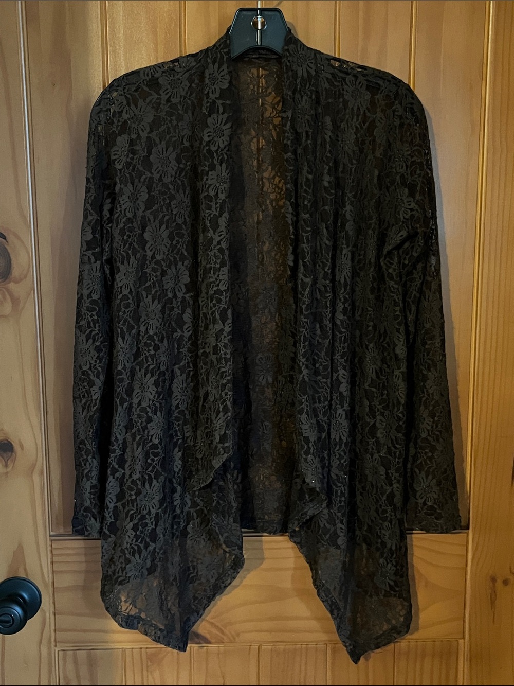 Brown Lace Open-Front Cardigan